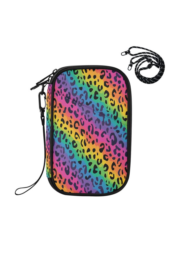 RFID Blocking Travel Passport Wallet Bright Rainbow Stripe Cheetah Print Water Resistant Document Organizer, Multi Pockets Anti-Theft Card Holder with Detachable Strap for Travel Vacation