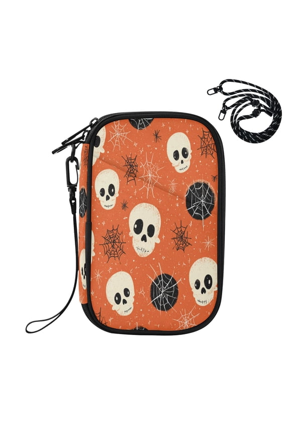 RFID Blocking Travel Passport Wallet Cartoon Skulls and Cobwebs Water Resistant Document Organizer, Multi Pockets Anti-Theft Card Holder with Detachable Strap for Travel Vacation