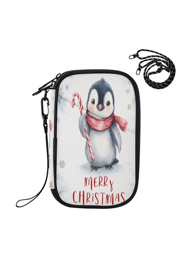 RFID Blocking Travel Passport Wallet Christmas Cute Baby Penguin Water Resistant Document Organizer, Multi Pockets Anti-Theft Card Holder with Detachable Strap for Travel Vacation