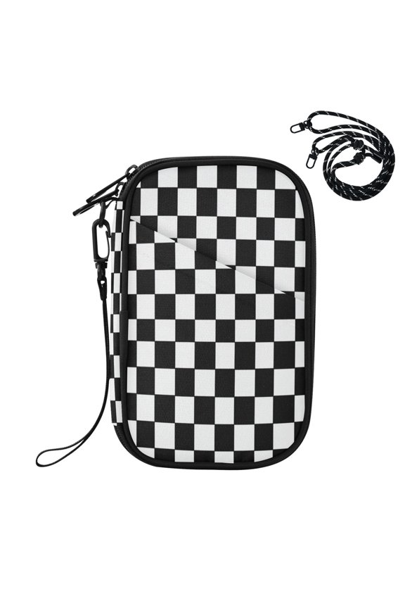 RFID Blocking Travel Passport Wallet Classic Black-and-white Checkered Pattern Water Resistant Document Organizer, Multi Pockets Anti-Theft Card Holder with Detachable Strap for Travel Vacation