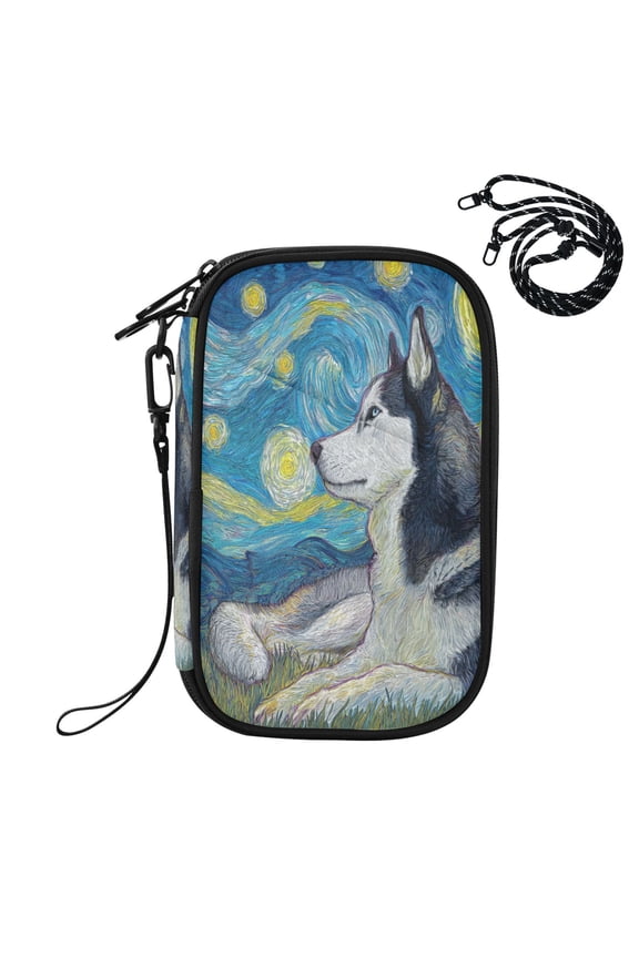 RFID Blocking Travel Passport Wallet The Cold-eyed Husky Dog Water Resistant Document Organizer, Multi Pockets Anti-Theft Card Holder with Detachable Strap for Travel Vacation