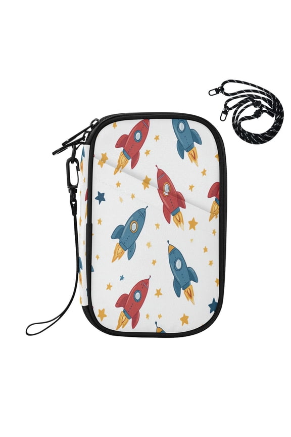 RFID Blocking Travel Passport Wallet Cosmic Adventure Collage Water Resistant Document Organizer, Multi Pockets Anti-Theft Card Holder with Detachable Strap for Travel Vacation