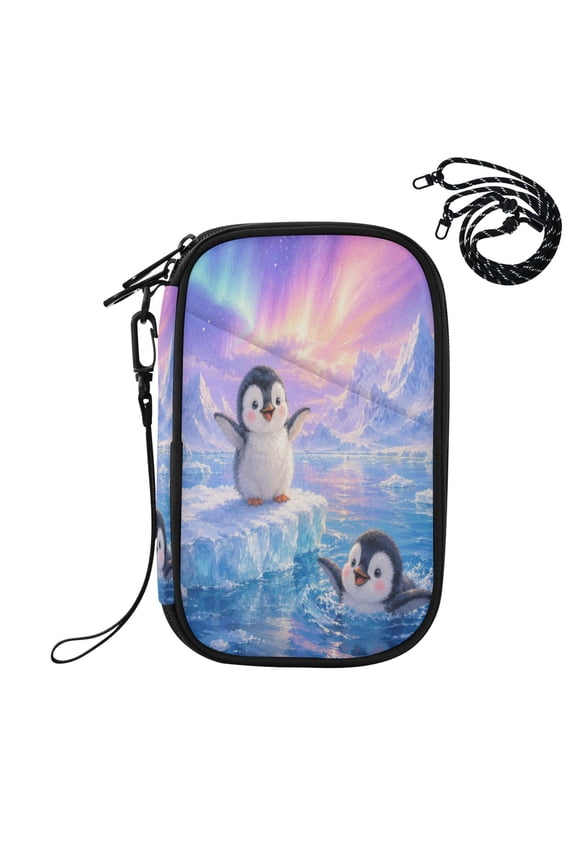 RFID Blocking Travel Passport Wallet Cute Arctic Penguin Painting Water Resistant Document Organizer, Multi Pockets Anti-Theft Card Holder with Detachable Strap for Travel Vacation