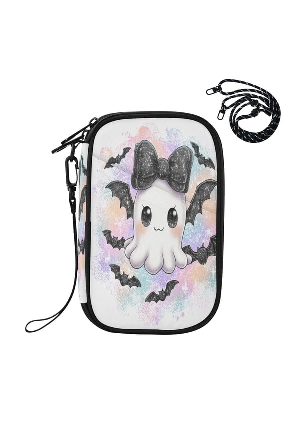 RFID Blocking Travel Passport Wallet Cute Black Bat Ghost Water Resistant Document Organizer, Multi Pockets Anti-Theft Card Holder with Detachable Strap for Travel Vacation