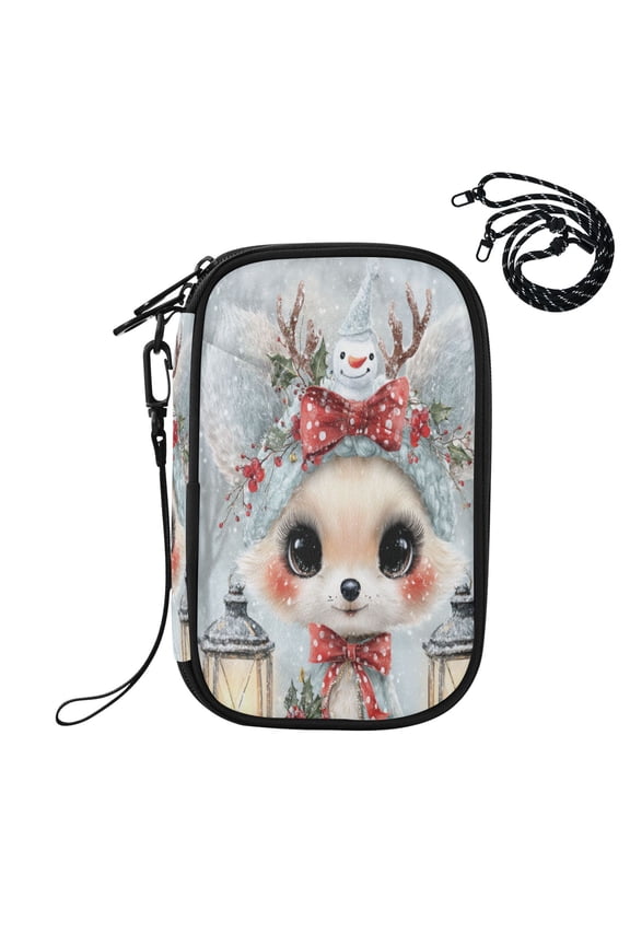 RFID Blocking Travel Passport Wallet Cute Kawaii Fox Pattern Water Resistant Document Organizer, Multi Pockets Anti-Theft Card Holder with Detachable Strap for Travel Vacation