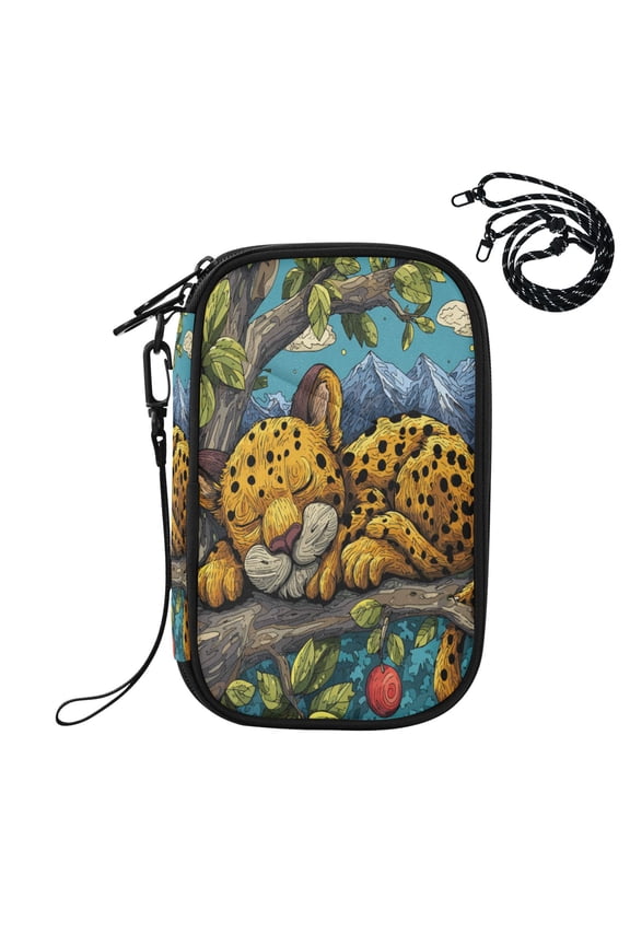 RFID Blocking Travel Passport Wallet A Cute Leopard Cub Sleeping Water Resistant Document Organizer, Multi Pockets Anti-Theft Card Holder with Detachable Strap for Travel Vacation