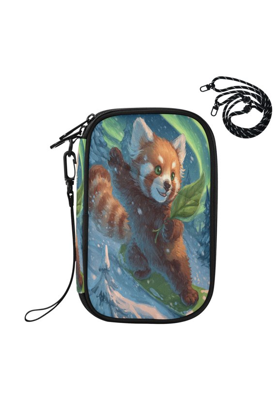 RFID Blocking Travel Passport Wallet Cute Little Raccoon Skiing Water Resistant Document Organizer, Multi Pockets Anti-Theft Card Holder with Detachable Strap for Travel Vacation