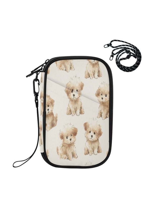 RFID Blocking Travel Passport Wallet Cute Maltese Puppy Repeat Print Water Resistant Document Organizer, Multi Pockets Anti-Theft Card Holder with Detachable Strap for Travel Vacation
