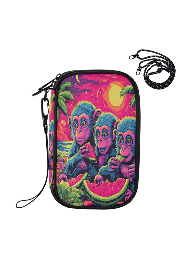 RFID Blocking Travel Passport Wallet Cute Monkeys Eating Watermelon Water Resistant Document Organizer, Multi Pockets Anti-Theft Card Holder with Detachable Strap for Travel Vacation
