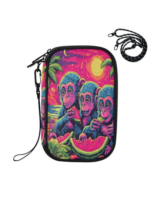 RFID Blocking Travel Passport Wallet Cute Monkeys Eating Watermelon Water Resistant Document Organizer, Multi Pockets Anti-Theft Card Holder with Detachable Strap for Travel Vacation