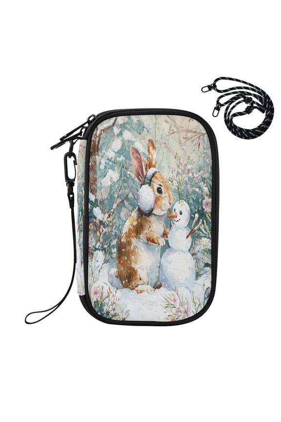 RFID Blocking Travel Passport Wallet Cute Rabbit Wearing Earmuffs Water Resistant Document Organizer, Multi Pockets Anti-Theft Card Holder with Detachable Strap for Travel Vacation