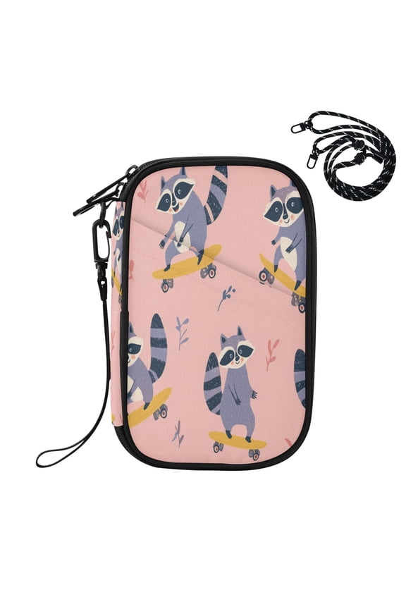 RFID Blocking Travel Passport Wallet Cute Raccoon Skateboard Print Water Resistant Document Organizer, Multi Pockets Anti-Theft Card Holder with Detachable Strap for Travel Vacation
