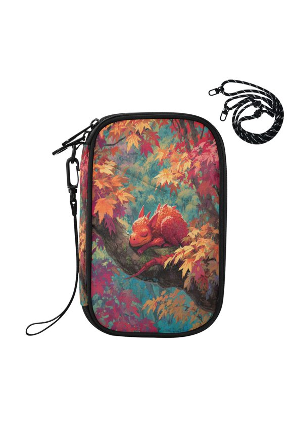 RFID Blocking Travel Passport Wallet Cute Red Dragon at Rest Water Resistant Document Organizer, Multi Pockets Anti-Theft Card Holder with Detachable Strap for Travel Vacation