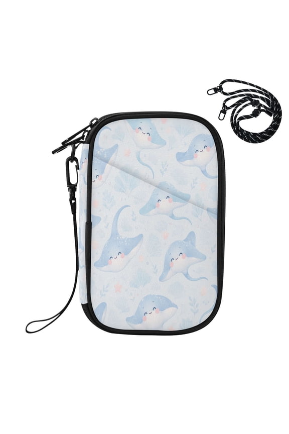 RFID Blocking Travel Passport Wallet Cute Stingray Pattern Water Resistant Document Organizer, Multi Pockets Anti-Theft Card Holder with Detachable Strap for Travel Vacation