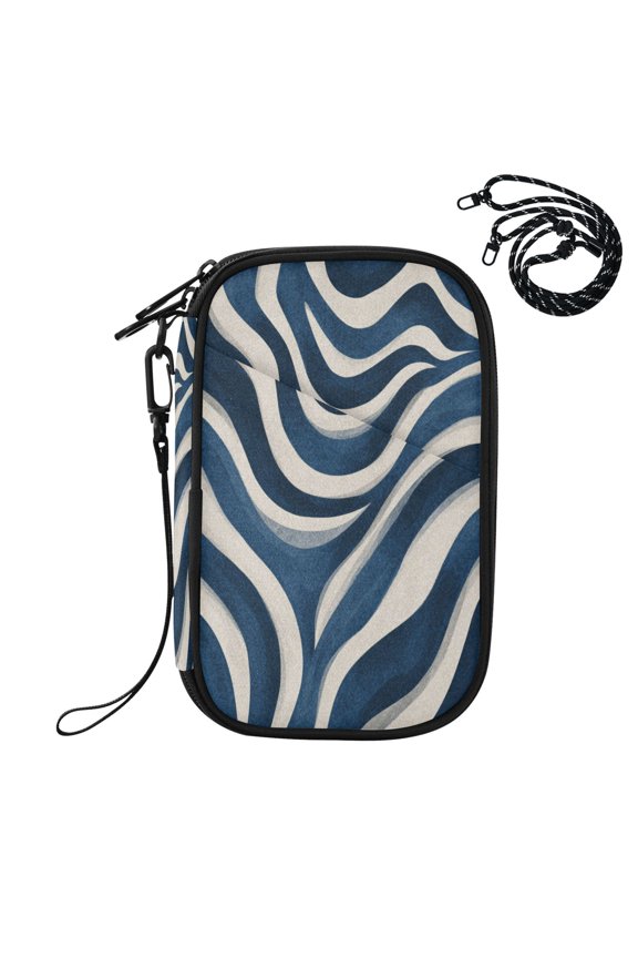 RFID Blocking Travel Passport Wallet Dark Blue Zebra Stripes Water Resistant Document Organizer, Multi Pockets Anti-Theft Card Holder with Detachable Strap for Travel Vacation