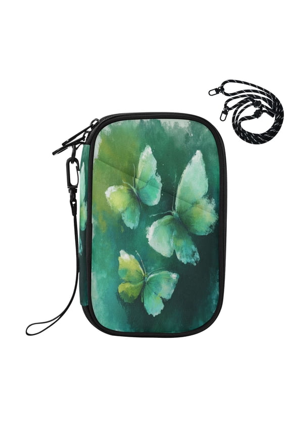 RFID Blocking Travel Passport Wallet Deep Green Butterfly Whisper Water Resistant Document Organizer, Multi Pockets Anti-Theft Card Holder with Detachable Strap for Travel Vacation