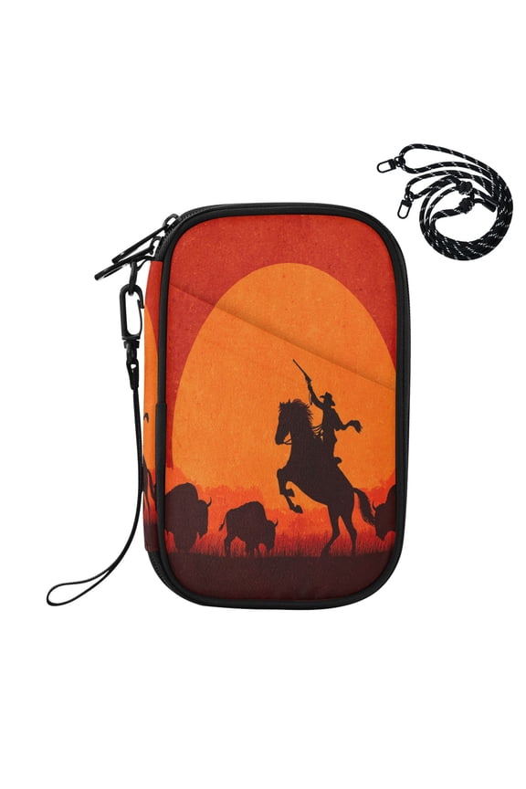 RFID Blocking Travel Passport Wallet Desert Cowboy Design Water Resistant Document Organizer, Multi Pockets Anti-Theft Card Holder with Detachable Strap for Travel Vacation