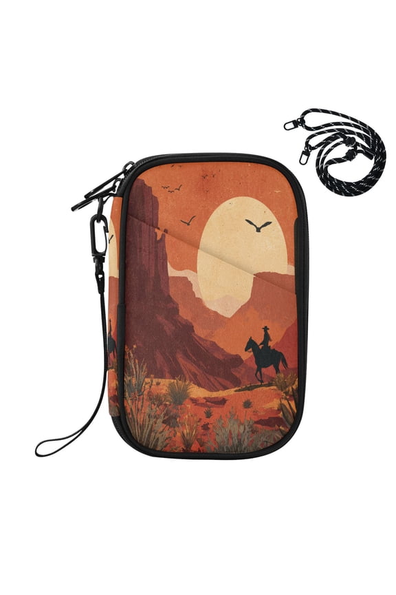 RFID Blocking Travel Passport Wallet Desert Cowboy Sunset Art Water Resistant Document Organizer, Multi Pockets Anti-Theft Card Holder with Detachable Strap for Travel Vacation