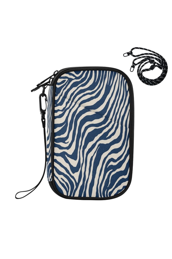 RFID Blocking Travel Passport Wallet Digital Blue Zebra Stripes Water Resistant Document Organizer, Multi Pockets Anti-Theft Card Holder with Detachable Strap for Travel Vacation