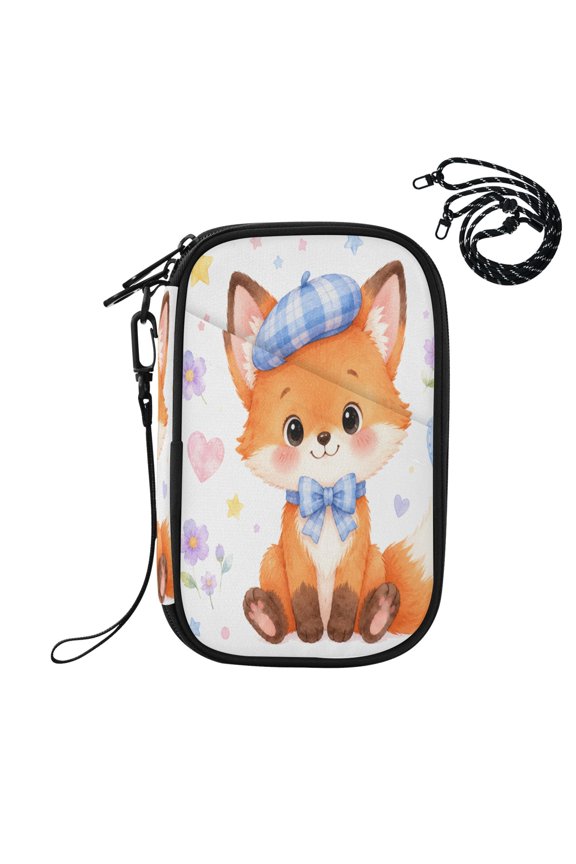 RFID Blocking Travel Passport Wallet Fluffy Fox Blue Bowtie Water Resistant Document Organizer, Multi Pockets Anti-Theft Card Holder with Detachable Strap for Travel Vacation