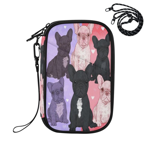 RFID Blocking Travel Passport Wallet Frenchie Squad Love Hearts Water Resistant Document Organizer, Multi Pockets Anti-Theft Card Holder with Detachable Strap for Travel Vacation
