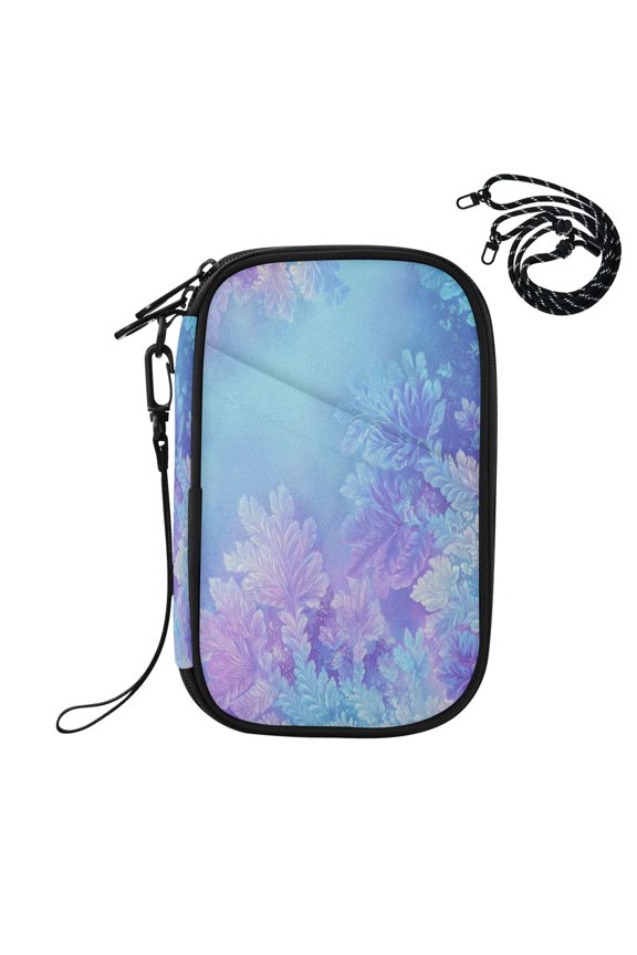 RFID Blocking Travel Passport Wallet Frosty Floral Ice Pattern Water Resistant Document Organizer, Multi Pockets Anti-Theft Card Holder with Detachable Strap for Travel Vacation