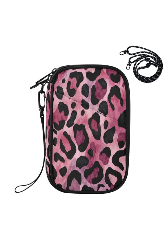 RFID Blocking Travel Passport Wallet Fuchsia Pink Fur Leopard Print Water Resistant Document Organizer, Multi Pockets Anti-Theft Card Holder with Detachable Strap for Travel Vacation