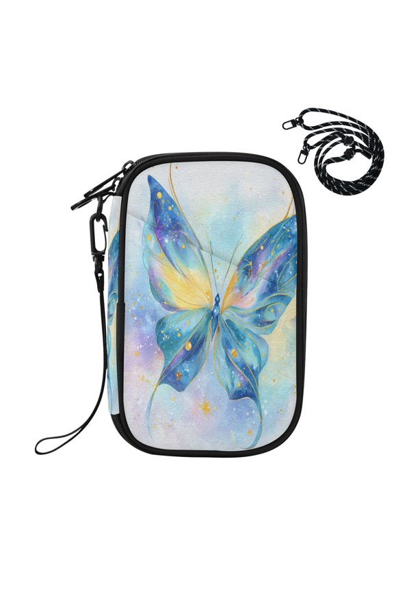 RFID Blocking Travel Passport Wallet Golden Nebula Butterfly Water Resistant Document Organizer, Multi Pockets Anti-Theft Card Holder with Detachable Strap for Travel Vacation