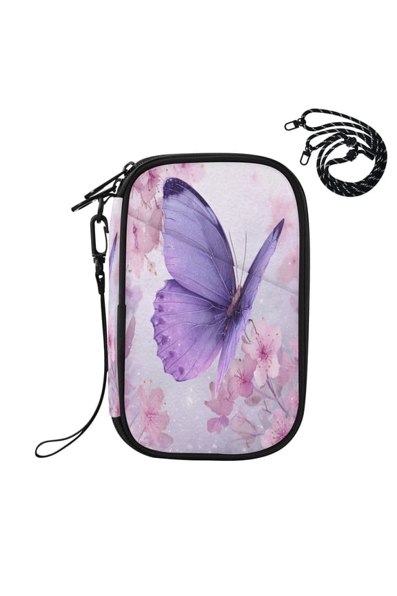 RFID Blocking Travel Passport Wallet Gothic Sakura Butterfly Water Resistant Document Organizer, Multi Pockets Anti-Theft Card Holder with Detachable Strap for Travel Vacation