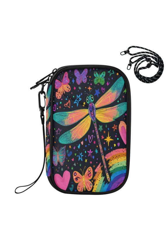 RFID Blocking Travel Passport Wallet Graffiti Style Dragonfly Print Water Resistant Document Organizer, Multi Pockets Anti-Theft Card Holder with Detachable Strap for Travel Vacation