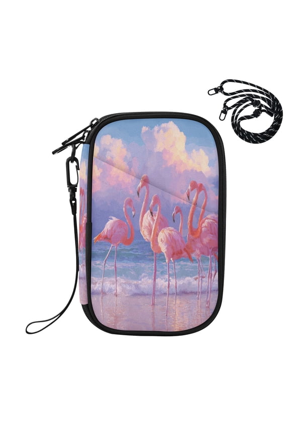 RFID Blocking Travel Passport Wallet Group Of Pink Flamingos Water Resistant Document Organizer, Multi Pockets Anti-Theft Card Holder with Detachable Strap for Travel Vacation