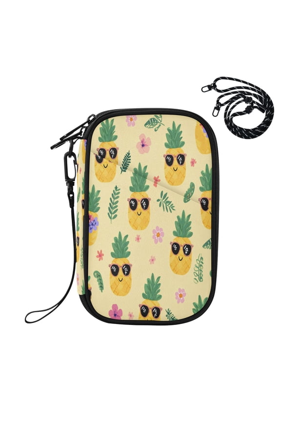RFID Blocking Travel Passport Wallet Happy Pineapple Summer Water Resistant Document Organizer, Multi Pockets Anti-Theft Card Holder with Detachable Strap for Travel Vacation