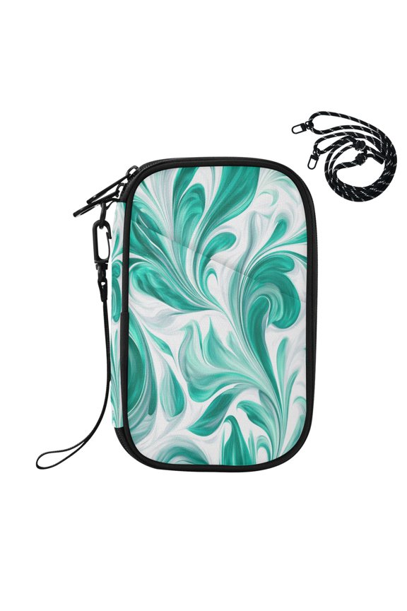 RFID Blocking Travel Passport Wallet Jade Green Marble Pattern Water Resistant Document Organizer, Multi Pockets Anti-Theft Card Holder with Detachable Strap for Travel Vacation