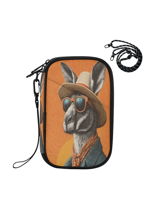 RFID Blocking Travel Passport Wallet Kangaroo Wearing Sunglasses Water Resistant Document Organizer, Multi Pockets Anti-Theft Card Holder with Detachable Strap for Travel Vacation