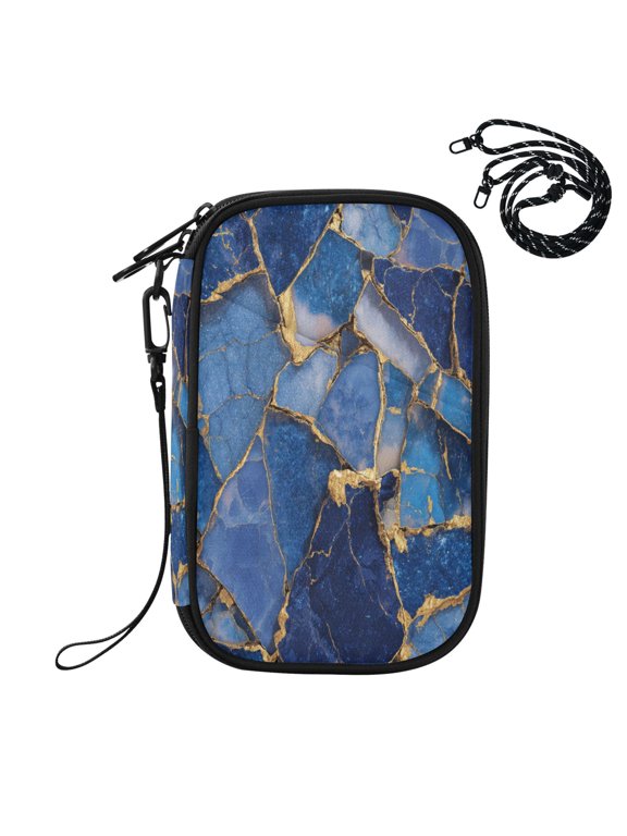RFID Blocking Travel Passport Wallet Kintsugi Waves Of Sapphire Water Resistant Document Organizer, Multi Pockets Anti-Theft Card Holder with Detachable Strap for Travel Vacation