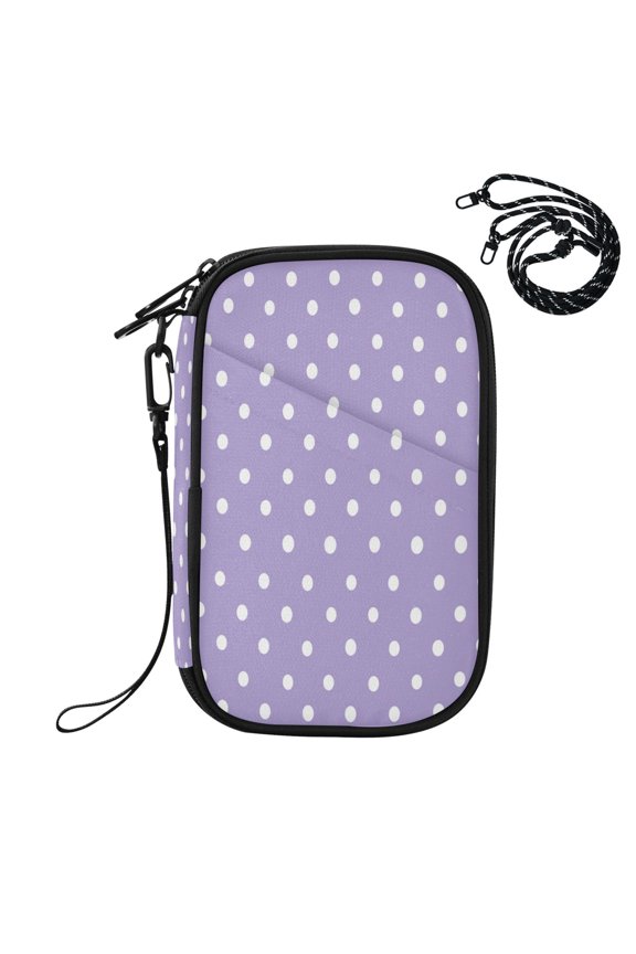 RFID Blocking Travel Passport Wallet Lavender White Mini Polka Dot Water Resistant Document Organizer, Multi Pockets Anti-Theft Card Holder with Detachable Strap for Travel Vacation