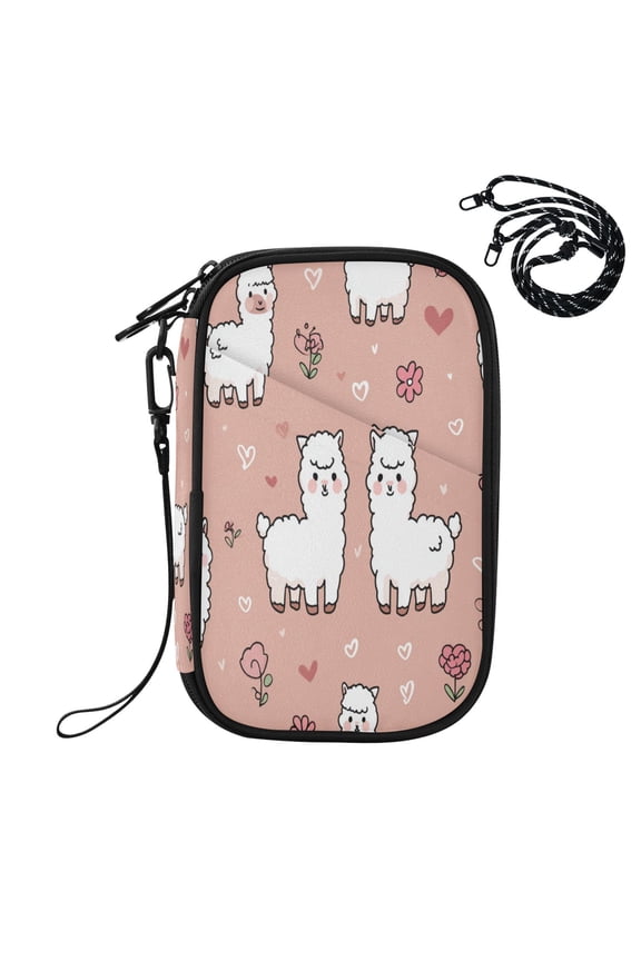 RFID Blocking Travel Passport Wallet Lovey Alpaca Doodles Water Resistant Document Organizer, Multi Pockets Anti-Theft Card Holder with Detachable Strap for Travel Vacation