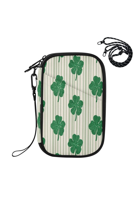 RFID Blocking Travel Passport Wallet Lucky Four-leaf Stripes Water Resistant Document Organizer, Multi Pockets Anti-Theft Card Holder with Detachable Strap for Travel Vacation