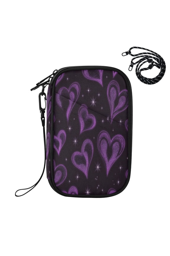 RFID Blocking Travel Passport Wallet Midnight Amethyst Sparkle Water Resistant Document Organizer, Multi Pockets Anti-Theft Card Holder with Detachable Strap for Travel Vacation