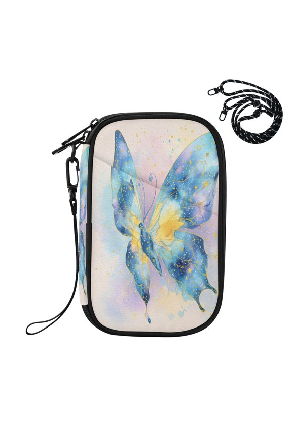 RFID Blocking Travel Passport Wallet Midnight Gilded Butterfly Water Resistant Document Organizer, Multi Pockets Anti-Theft Card Holder with Detachable Strap for Travel Vacation