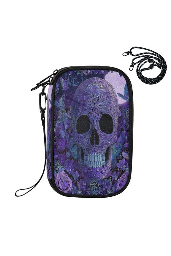 RFID Blocking Travel Passport Wallet Midnight Skull Butterfly Bloom Water Resistant Document Organizer, Multi Pockets Anti-Theft Card Holder with Detachable Strap for Travel Vacation