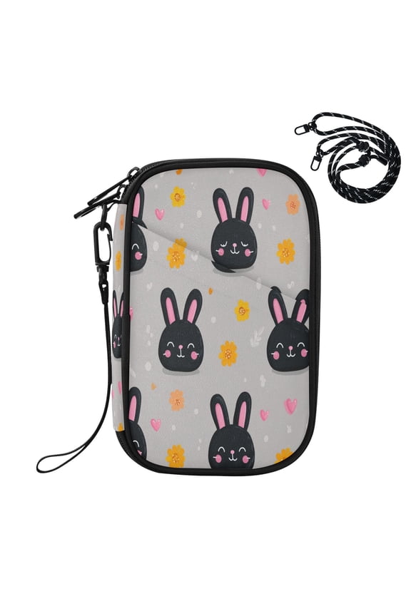 RFID Blocking Travel Passport Wallet Midnnight Buny Smile Water Resistant Document Organizer, Multi Pockets Anti-Theft Card Holder with Detachable Strap for Travel Vacation