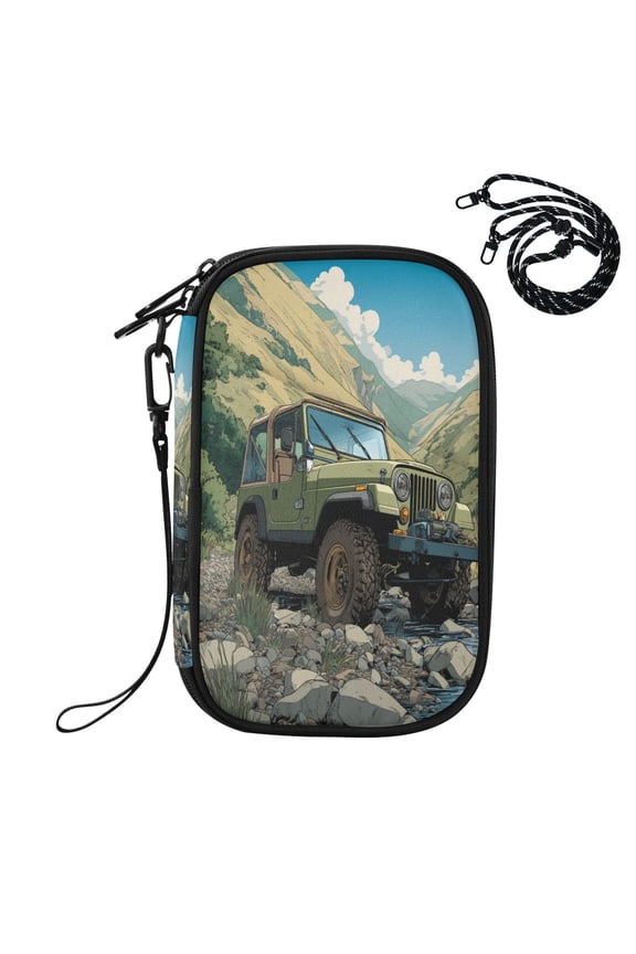 RFID Blocking Travel Passport Wallet Mountain Stream Jeep Adventure Water Resistant Document Organizer, Multi Pockets Anti-Theft Card Holder with Detachable Strap for Travel Vacation