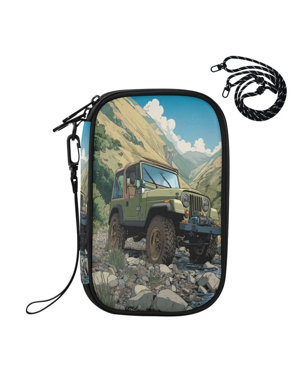 RFID Blocking Travel Passport Wallet Mountain Stream Jeep Adventure Water Resistant Document Organizer, Multi Pockets Anti-Theft Card Holder with Detachable Strap for Travel Vacation