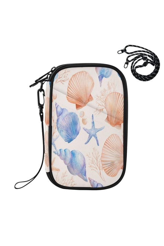 RFID Blocking Travel Passport Wallet Nautical Beach Marine Art Water Resistant Document Organizer, Multi Pockets Anti-Theft Card Holder with Detachable Strap for Travel Vacation