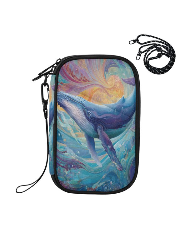 RFID Blocking Travel Passport Wallet Nocturnal Ocean Whale Water Resistant Document Organizer, Multi Pockets Anti-Theft Card Holder with Detachable Strap for Travel Vacation