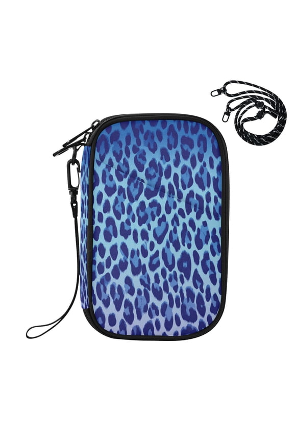 RFID Blocking Travel Passport Wallet Ocean Blue Cheetah Print Pattern Water Resistant Document Organizer, Multi Pockets Anti-Theft Card Holder with Detachable Strap for Travel Vacation