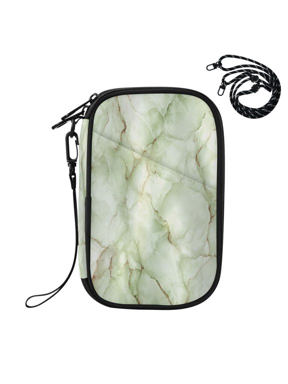 RFID Blocking Travel Passport Wallet Pale Green Stone Design Water Resistant Document Organizer, Multi Pockets Anti-Theft Card Holder with Detachable Strap for Travel Vacation