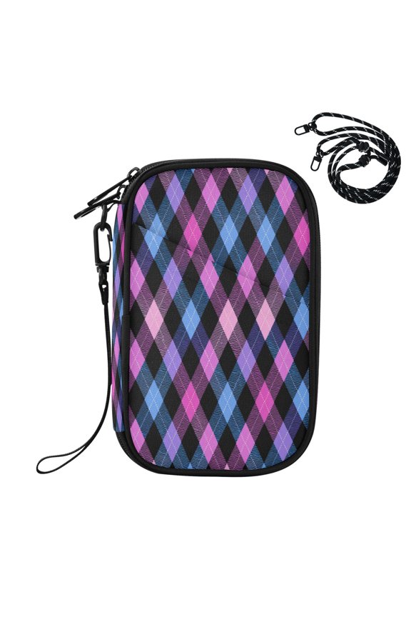RFID Blocking Travel Passport Wallet Pastel Gradient Diamond Plaid Water Resistant Document Organizer, Multi Pockets Anti-Theft Card Holder with Detachable Strap for Travel Vacation