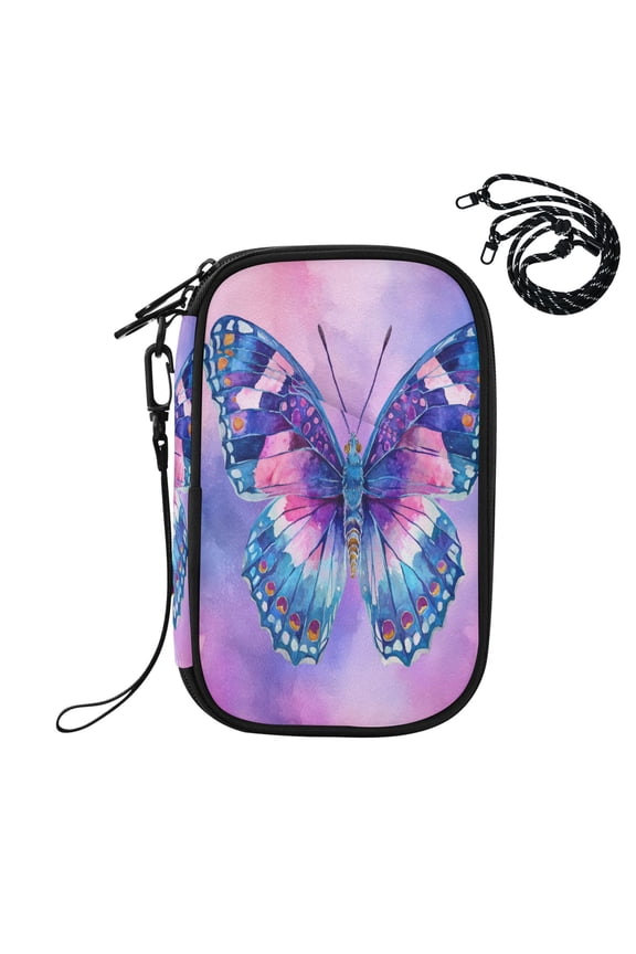 RFID Blocking Travel Passport Wallet Pastel Nebula Butterfly Water Resistant Document Organizer, Multi Pockets Anti-Theft Card Holder with Detachable Strap for Travel Vacation